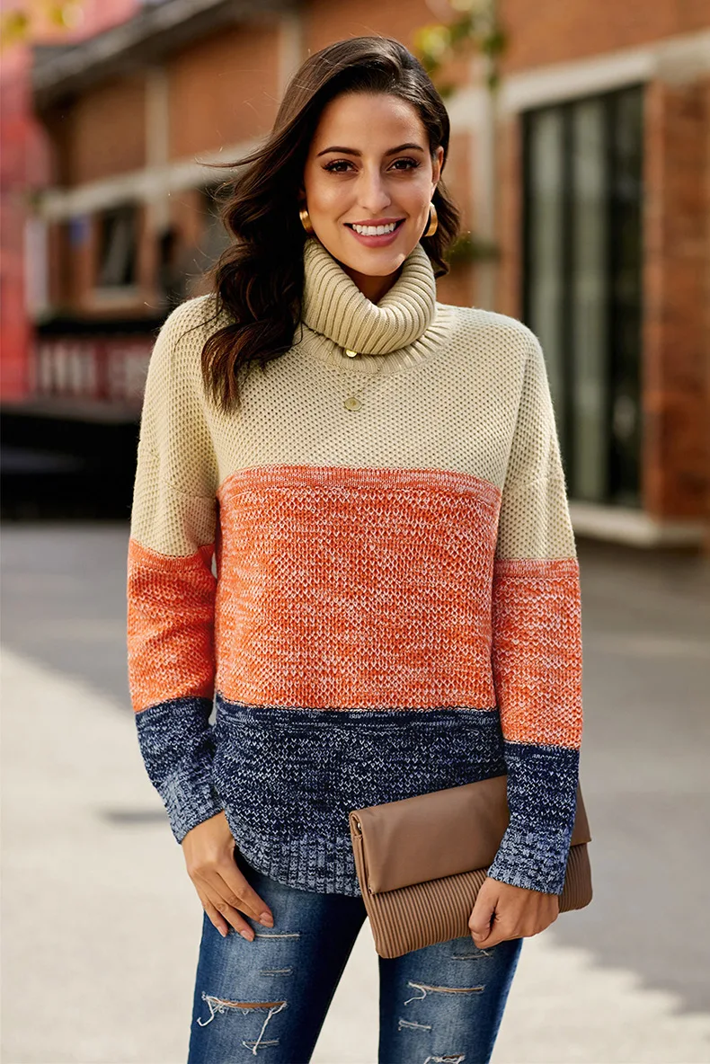2020 HOT Solid Soft Velvet Knit Jumper Puff Sleeve Pullovers Turtleneck Casual Tops Block Netted Texture Sweater | Женская одежда