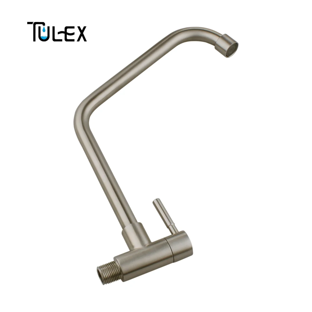 TULEX Kitchen Faucet Cold Water Tap SUS304 Stainless Steel Tap Wall Mounted Brushed Single Handle Single Hole Kitchen Accessory