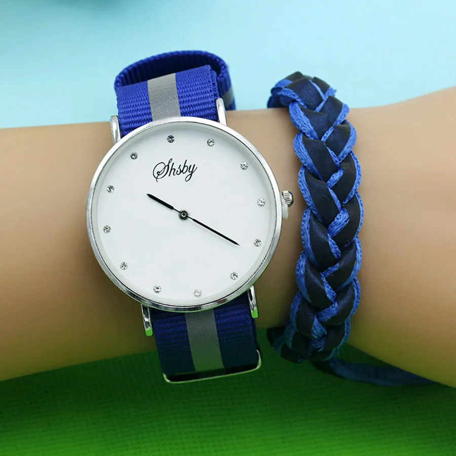 Shsby Women Canvas Strap Watch Luxury Nylon Watch With Woven Bracelet Fashion Quartz Wristwatch Simple Lady Gift Watch