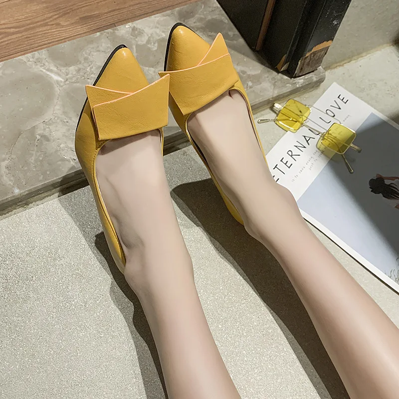 

High Heel Shoes Women's 2019 Autumn And Winter New Style PU Leather Pointed-Toe Thin Heeled WOMEN'S Shoes Bow Versatile Commutin