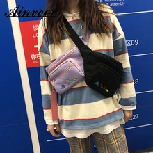 Ainvoev/ Женская милая сумка с вышивкой динозавра из мультфильма, большая поясная сумка для женщин, Мобильная Сумка в стиле Харадзюку, хип-хоп, уличная сумка, поясная сумка, одноцветная Студенческая вышивка, диагональная маленькая сумка, поясная сумка, бренд, хип-хоп