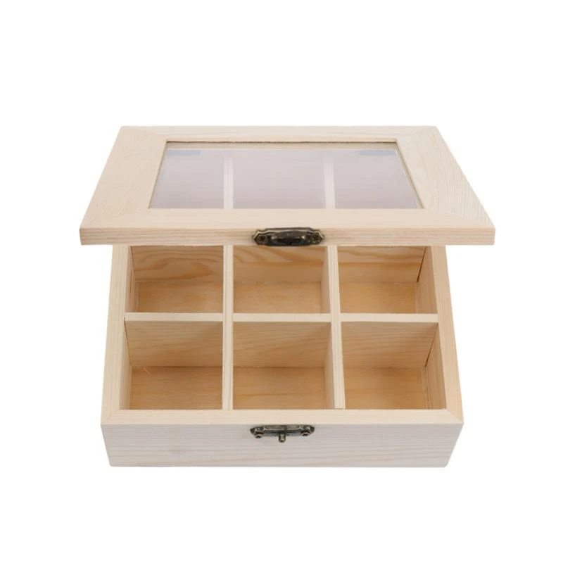 Corroer Compatible con Sucediendo Caja organizadora de almacenamiento de café, caja de té de madera con 9  compartimentos y ventana