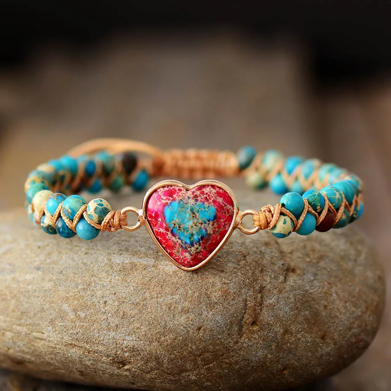 Natural Stone Heart Charm Bracelets String Braided Macrame Bracelets Jaspers Friendship Wrap Bracelet Femme Women Jewelry - Image 4