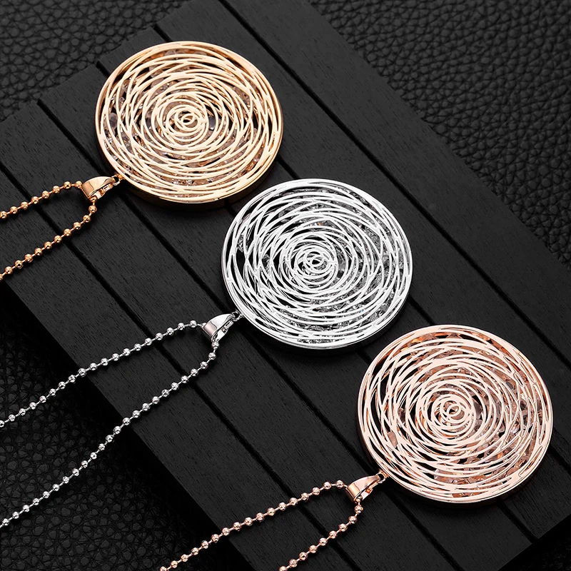 Long Necklaces For Women Gold Silver Plated Round Pendant Sweater Accessory Fashion Statement Jewelry Crystal Necklace Gift 2020