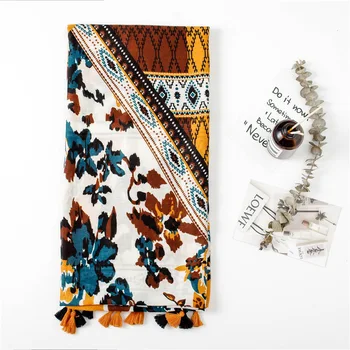 

2020 summer Sunscreen silk Scarves woman Cotton and Linen Scarf winter new tassels Shawl ethnic style colour print Beach towel