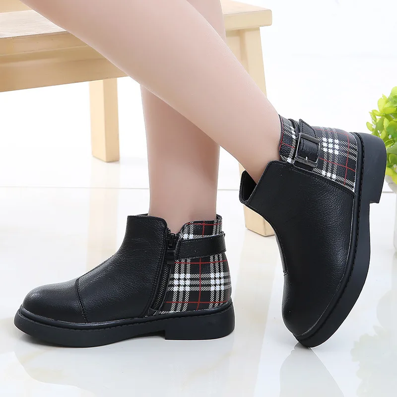 

2019 Autumn And Winter New Style Girls plus Velvet Warm Boots Martin Boots CHILDREN'S Ankle Boots BOY'S Fuzzy Boots British Styl