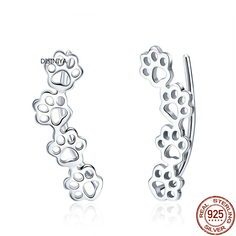 DISINIYA Hot Sale 925 Sterling Silver Paw Trail Cat And Dog Footprints Stud Earrings for Women Jewelry SCE430 | Украшения и