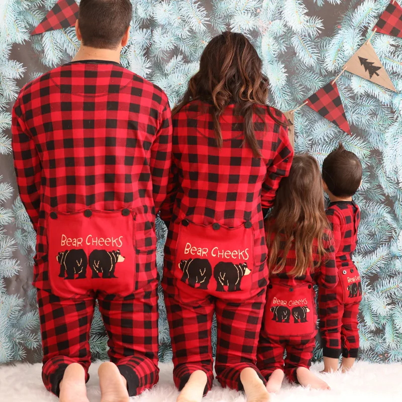 Новое поступление,, детские пижамы с длинными рукавами для мамы, папы, хлопок, красные и клетчатые рождественские пижамы для всей семьи