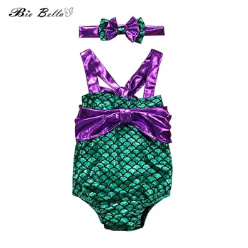 

Summer Girl Set Mermaid Shaped Bodysuit+Headband 2pcs Set Swimming Suit Toddler Kids Children Swimwear Diving Clothing Costume