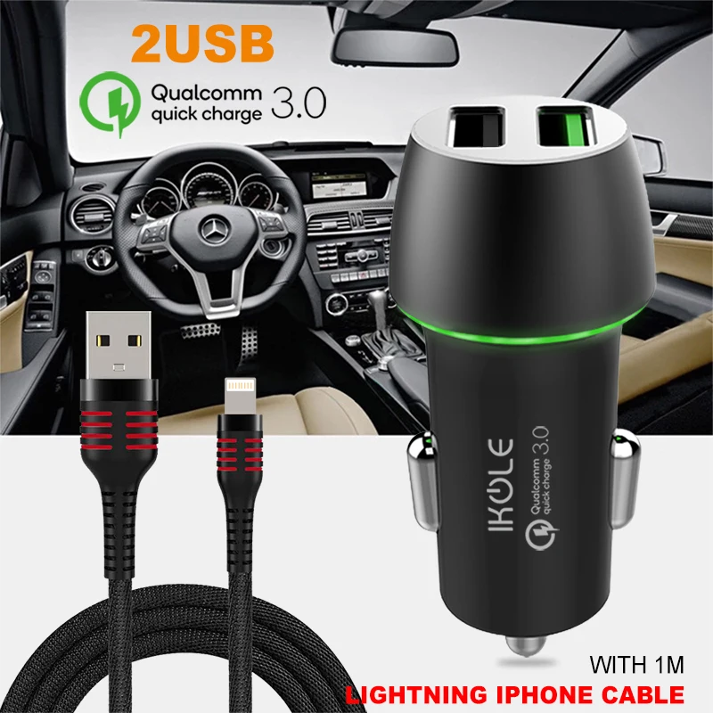 Автомобильное зарядное устройство IKOLE QC3.0 с 2USB портами 30 Вт 5 В 2 4 А|Зарядные