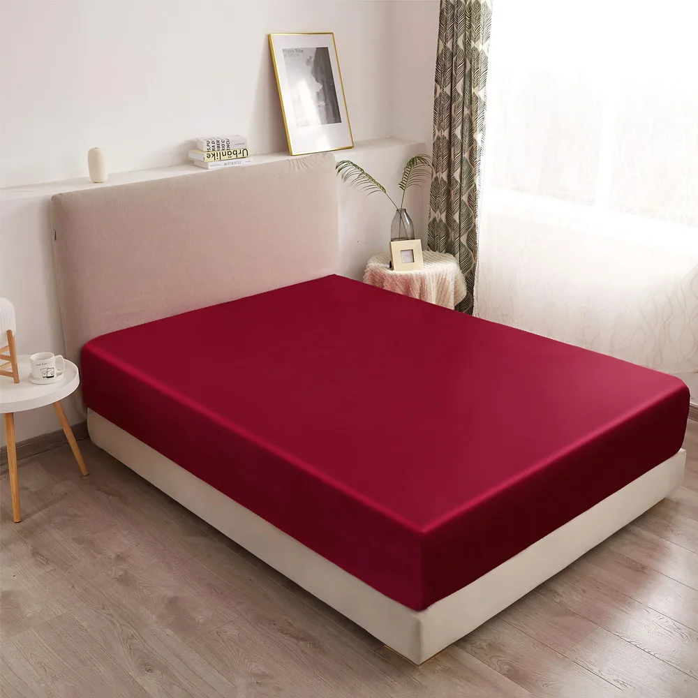 Satin Fitted Sheet Gray Queen Deep Pocket Single Silky Solid Mattress Cover Breathable Soft Comfortable Bed Set Sheet Pillowcase