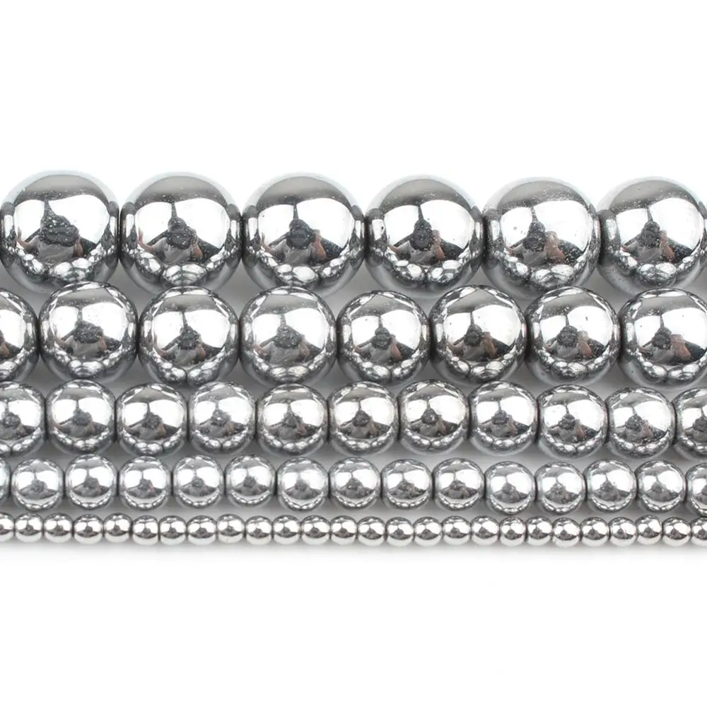 

2/3/4/6/8/10mm Natural Stone White K Hematite Stone Round Loose Beads for Jewellery Making Bracelet 15 inch Strand