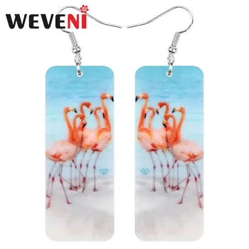 

WEVENI Acrylic Rectang Flamingo Earrings Printing Long Cute Animal Dangle Drop Jewelry For Women Girls Kid Funny Gift Decoration