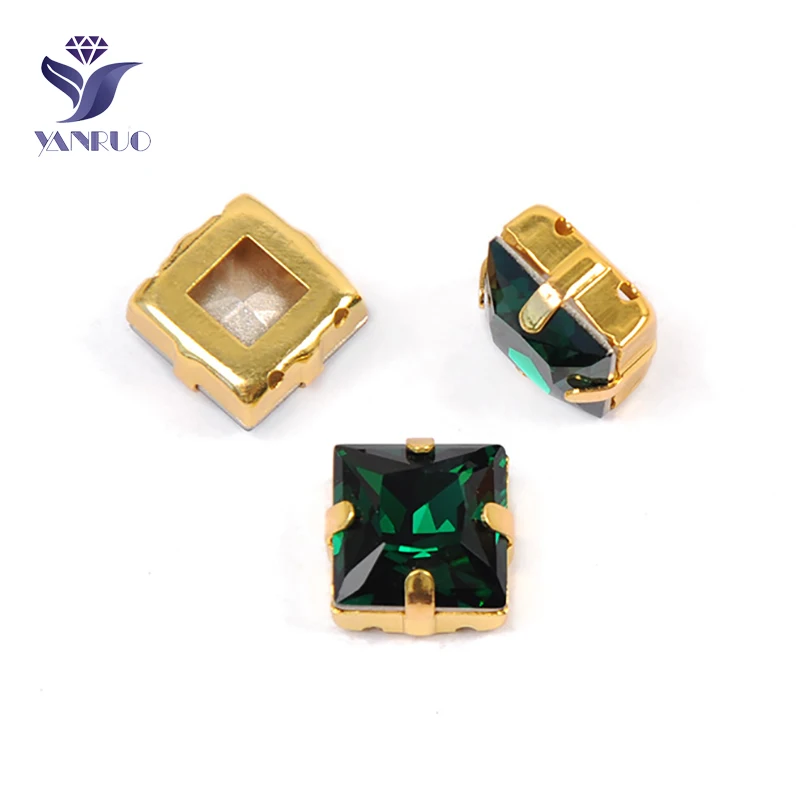 Emerald Yanruo 4447 принцесса квадратные стеклянные драгоценные камни DIY Декоративные Камни Точка назад стразы с отверстиями Стразы для одежды аксессуары - Цвет: Emerald