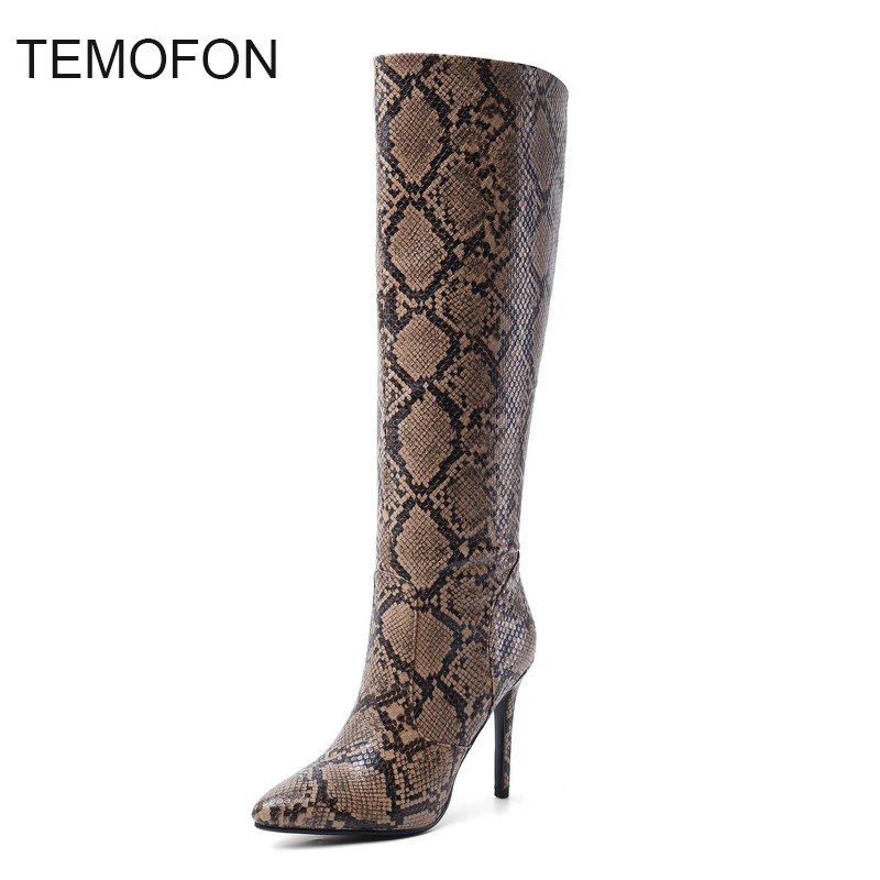 

Over the Knee Boots Women Snakeskin Pointed Toe Thigh High Heels Long Boots Plus Size Fashion Winter Shoes Bottine Femme HVT431