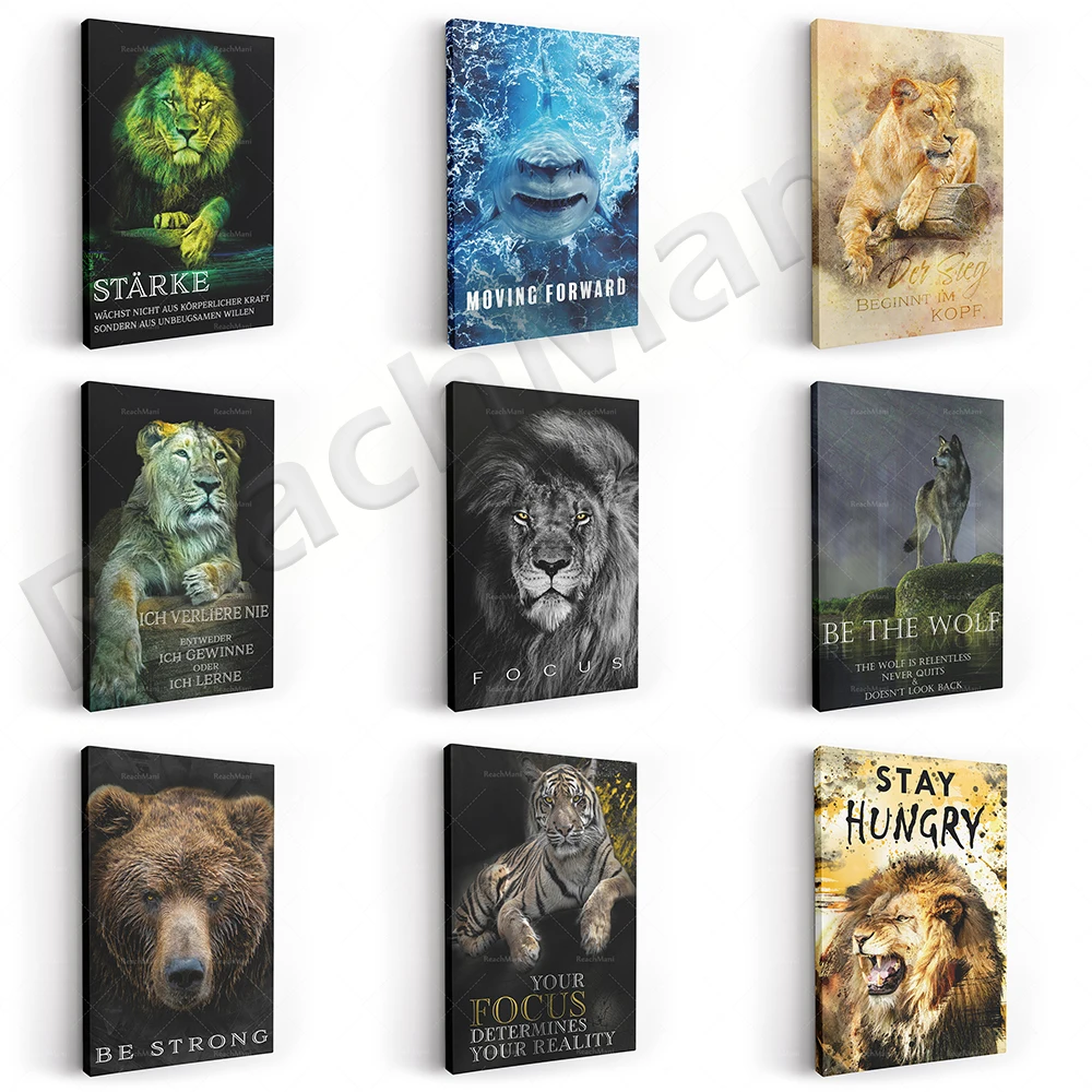Inspirational Pictures-Leopard Target, Leopard Fearless, Grateful Hunger, Lioness Victory Inspirational Animal Decoration Poster