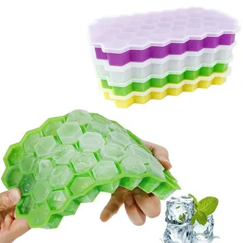 

Beehive Shape Ices Cubes Tray 37 Cubes Silicone Ices Mold Maker with Lid LBShipping