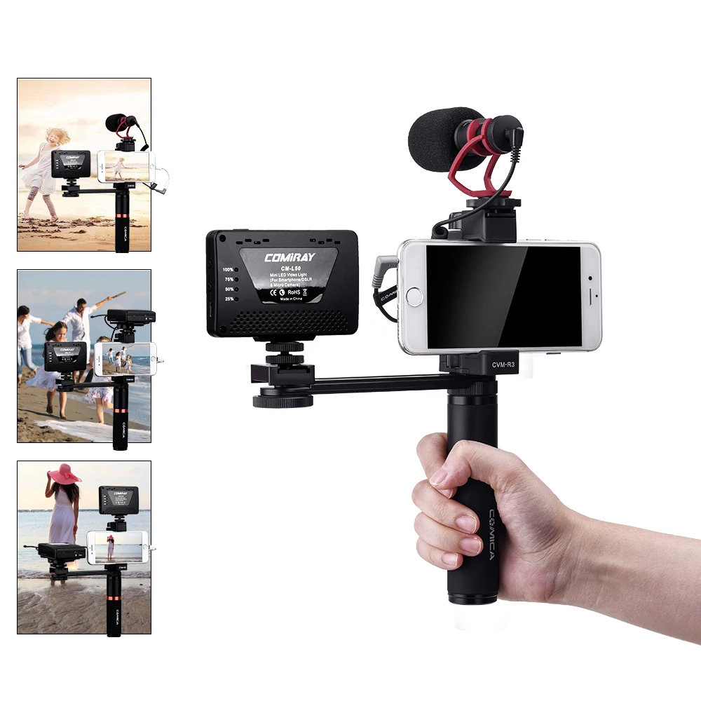 Comica CVM-R2 Smartphone Hand Grip,1/4 External Port for Lights/Microphones,Full Metal Video Rig with Width Adjustable Phone Clamp for iPhone Xs/XS Max/XR/X/8/7/6/Plus,Galaxy S5/S6/S7/S8 Huawei etc. 
