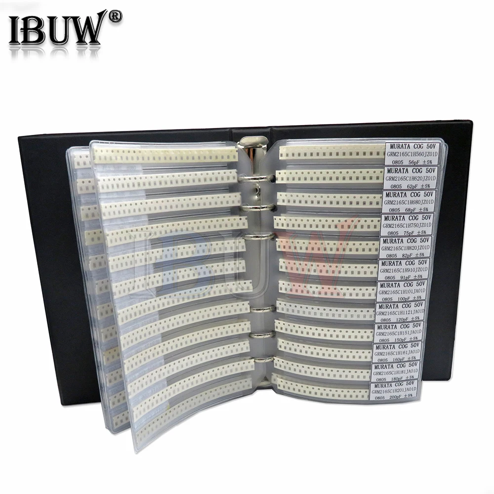 950PCS 2550PCS 4500PCS 0201 0402 0603 0805 1206 Capacitor sample book ibuw SMD Assorted Kit 10uf 1nf 100pf 10nf blank book, smd capacitor
