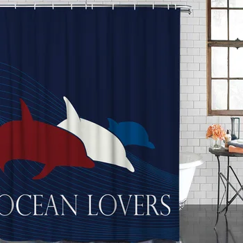 

Waterproof Polyester Fabric Shower Curtain Nautical Series Marine Enthusiast Dolphin Pattern Shower Curtain