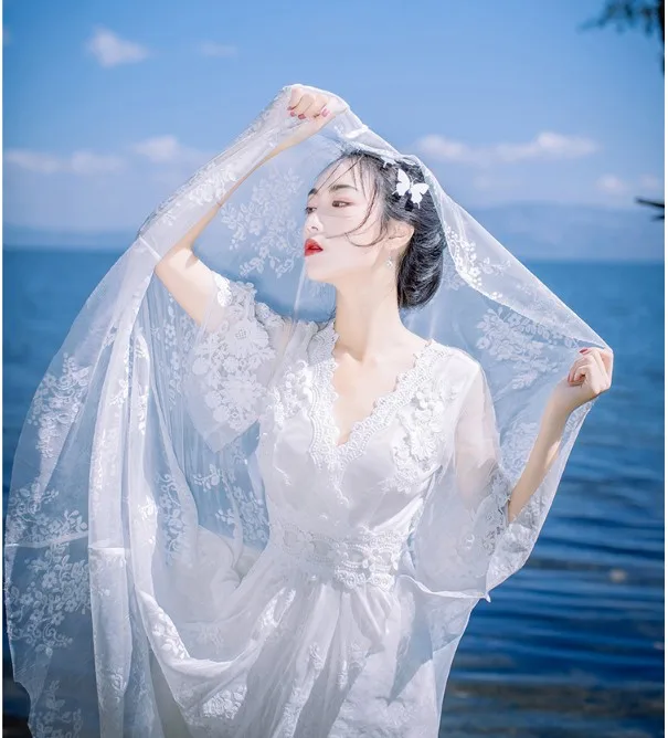 

New Spring Summer Women's Romantic Fairy V-neck Lace Embroidery Hollow Backless Holiday Beach Dress Elegant White Long Dresses