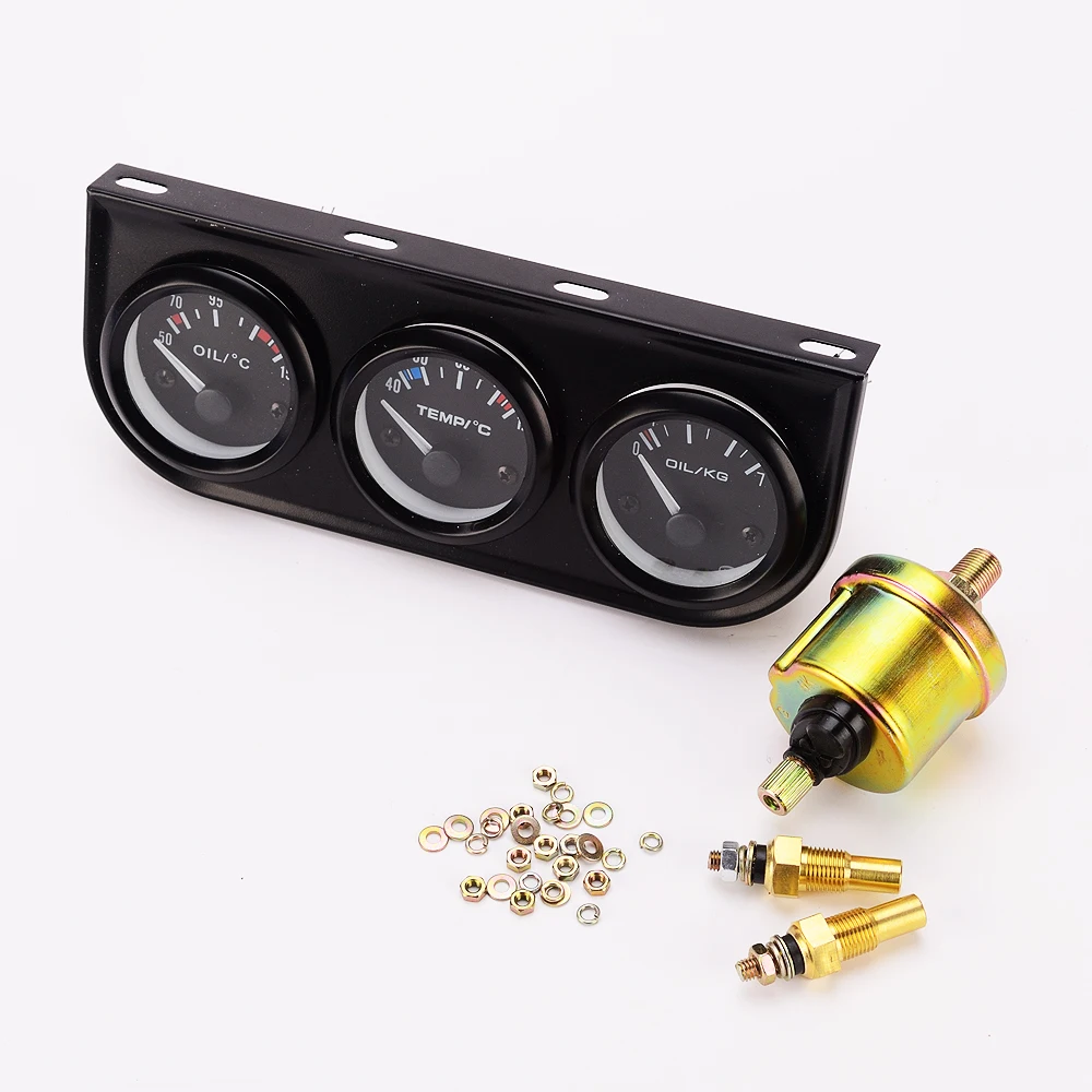 Car Motorcycle 3 in1 Oil Temp Water Temp Oil Pressure Gauge Sensor