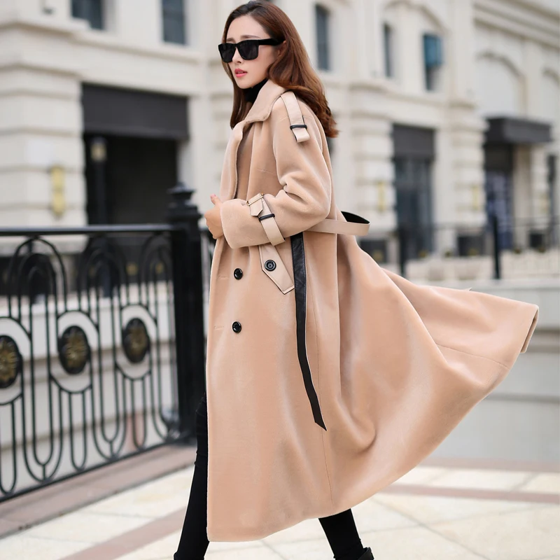 Женская Шуба из натурального меха длинная шуба овчины в Корейском стиле зима 2020