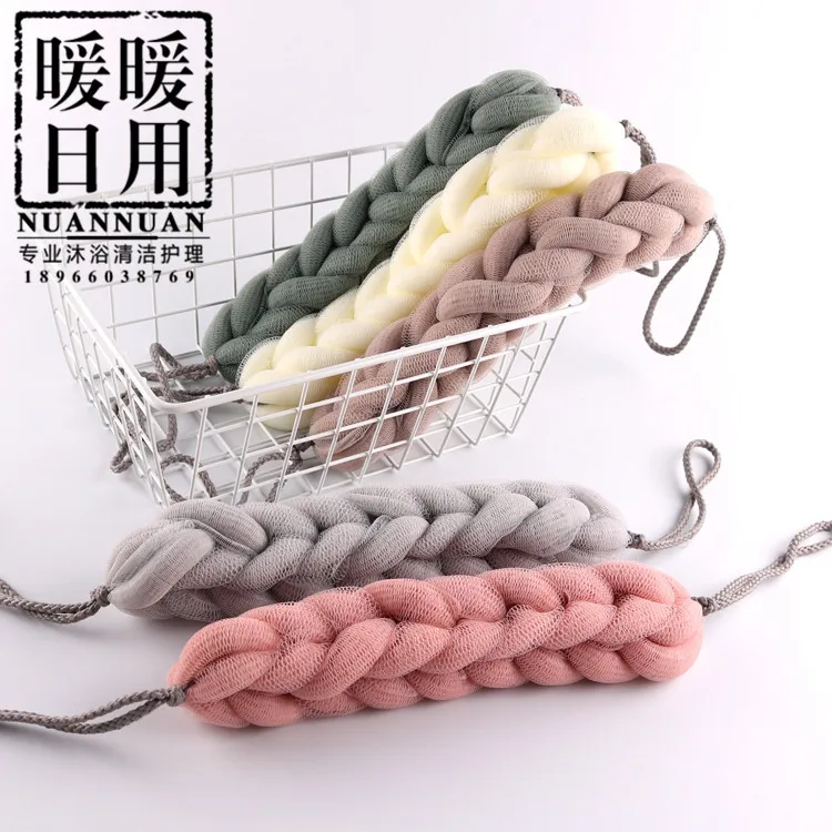 Mu yu tiao Plain Color 80 Grams Nine Section Loofah Stretchable Back Rubbings Strip Foaming PE Net Large Size Strip Bath Sponge