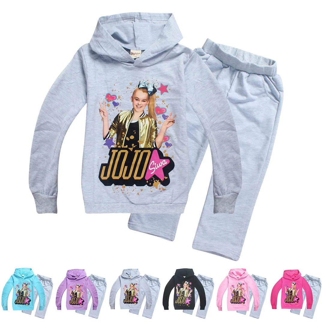 JOJO siwa/весенне-Осенняя детская хлопковая футболка с длинными рукавами и рисунком для девочек толстовка с капюшоном+ штаны, детский спортивный костюм, одежда