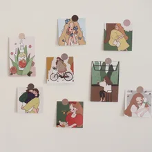 

Ins Popular Art Retro Girl IllustrationPostcard Photo Props Diy Collocation Decoration Card Wall Sticker Colour Greeting Card