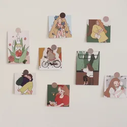 Ins – carte postale avec illustration de fille rétro, accessoires Photo bricolage décoration de Collocation, carte murale, autocollant couleur, carte de vœux 