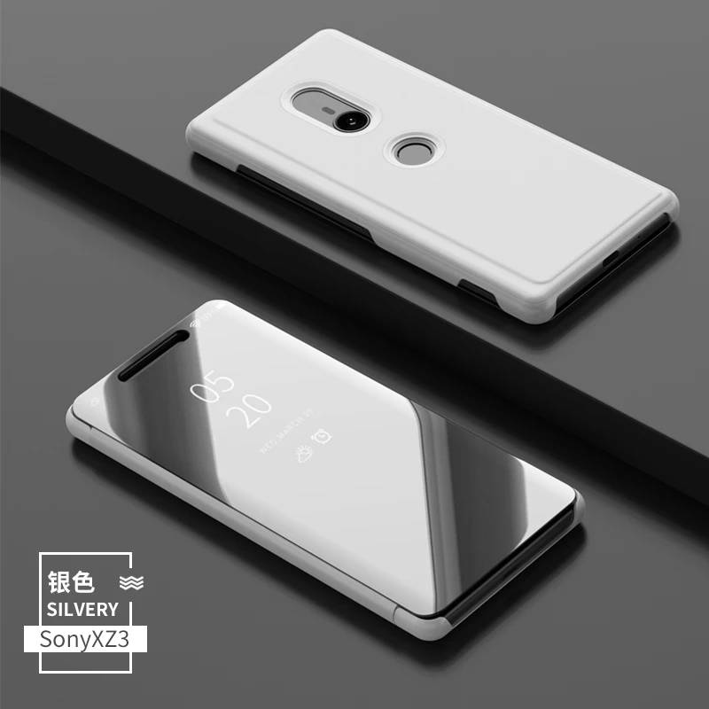Серебристый Зеркальный чехол для sony Xperia 1 XZ4 XZ3 XZ5 Xperia2 флип чехол s книга Стиль Крышка для sony Xperia1 Xperia 2 Чехол кожа+ Корпус из поликарбоната - Цвет: Серебристый