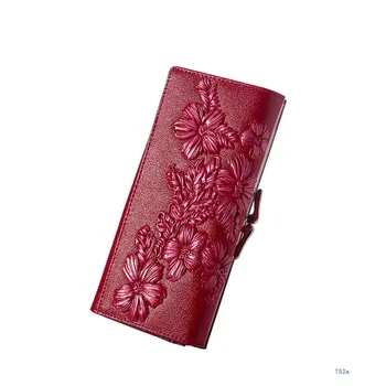 

Genuine Leather Embossed Frosted Retro Leather Wallet For Women European And American Style Long Wallets Zipper Card Holder