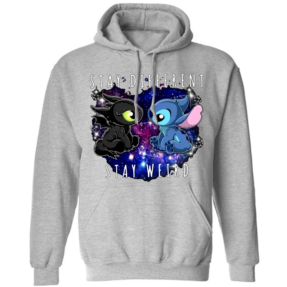 Hoodies Gray Стежка и Беззубик оставайтесь разными стежками странная футболка Хлопковая мужская S-3XLCartoon Футболка Мужская Унисекс Новая мода - Цвет: Hoodies Gray