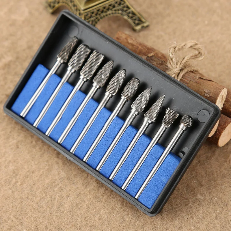 10Pcs/set Tungsten Steel Carbide Burrs Die Grinder Power Drill Bits Rotary Tool For mold grinding machine metal wood carving