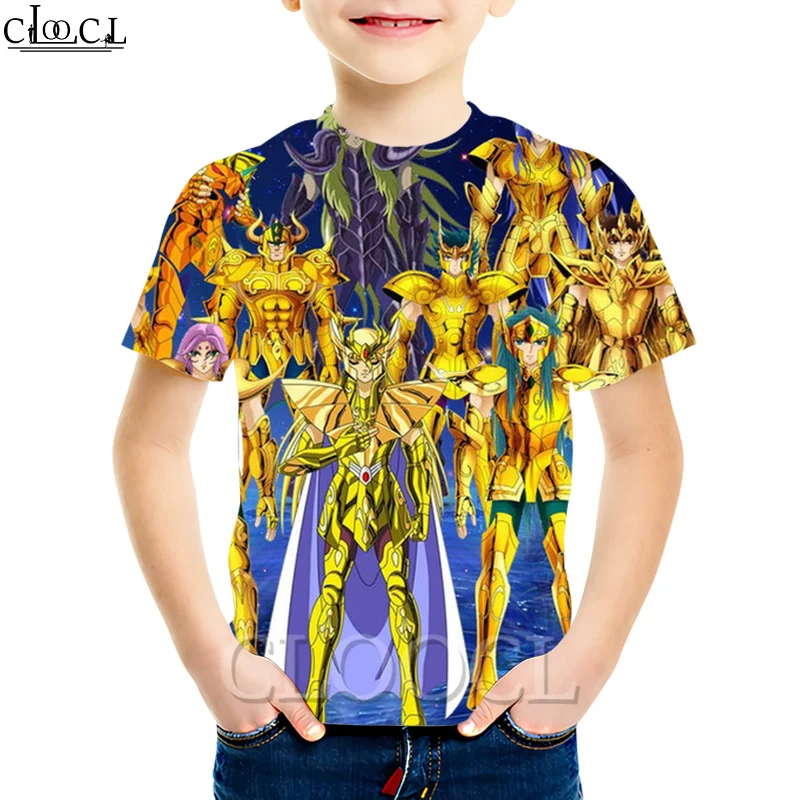 CLOOCL Anime el Caballeros del zodiaco de Saint Seiya 3D verano Camisetas chica niños pantalón corto Casual manga Casual niños Tops