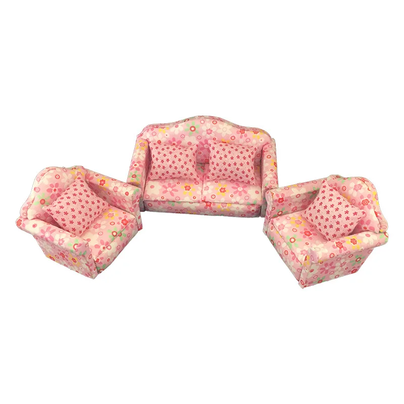 1: 12diy Dollhouse Wooden Furniture Set Model Mini Sofa 3 Pieces