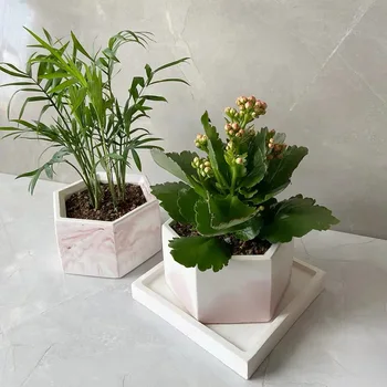 

13cm hexagon concrete pot mould Cement flower pot silicone mould garden planting pot DIY base tray mold