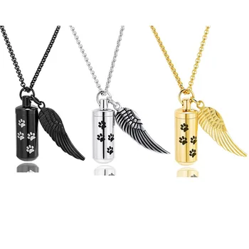 

Fashion Cremation Jewelry Dog Paw Urn Cylinder Pendant Eternity Stainless Steel Memorial Pet Ashes Necklace