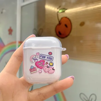 

2020 Cartoon Love Heart Transparent Earphone Case For Apple Airpods 1 / 2 Headphone Bluetooth Wireless Earphone Case Cover