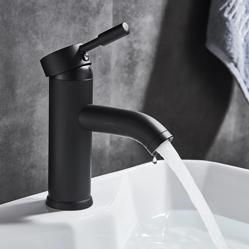 Матовый Schwarz Einzigen Griff Kalt Warmwasser Becken Wasserhahn Bad Schrank Wasserhahn Vertraglich Becken Wasserhahn Deck Montier