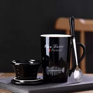 Пара Керамика чашки Творческий корейский кружка с крышкой ложка кружка для молока завтрак кружка, Офисная кружка кошки чашка кружка кружки Кофе чашки - Цвет: 400ML set