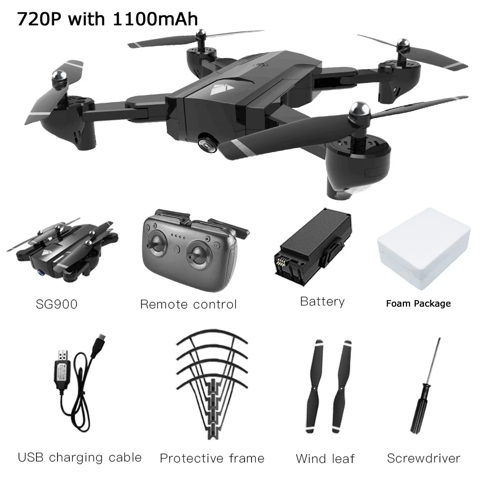 Дрон SG900 4K камера Широкоугольный HD 720P gps SG900-S Wi-Fi FPV 22 мин Время полета следуем за мной оптический поток Радиоуправляемый квадрокоптер Дрон - Цвет: SG900 720P 1100 Foam