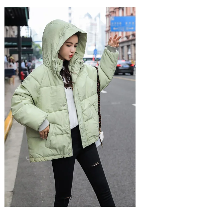 Модная новая осенне-зимняя куртка женская куртка с капюшоном короткая тонкая однотонная парка на молнии теплая Студенческая зимняя верхняя одежда