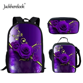 

Jackherelook Gothic Flower 3D Canvas Large Capaticy School Bags Stylish Kids 3Pcs/set Bags School Bag for Teenagers Girls 2020