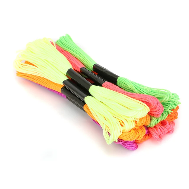 6 Vibrant Colors Of Silky Fluorescent Polyester Embroidery Floss