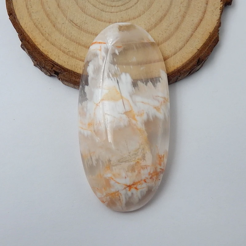 Натуральные Подвески снежные хлопья кварц бусина кабошон овальные фигурные подвесные украшения подарок Драгоценный Камень Индивидуальные Бусы из драгоценных камней 52x25x8 мм 16,7 г