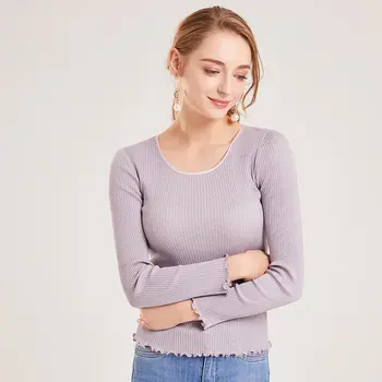 

30% Silk 70% Cotton Women's Stretchy Base Layer Round Neck Long Sleeve Top Shirt TG104