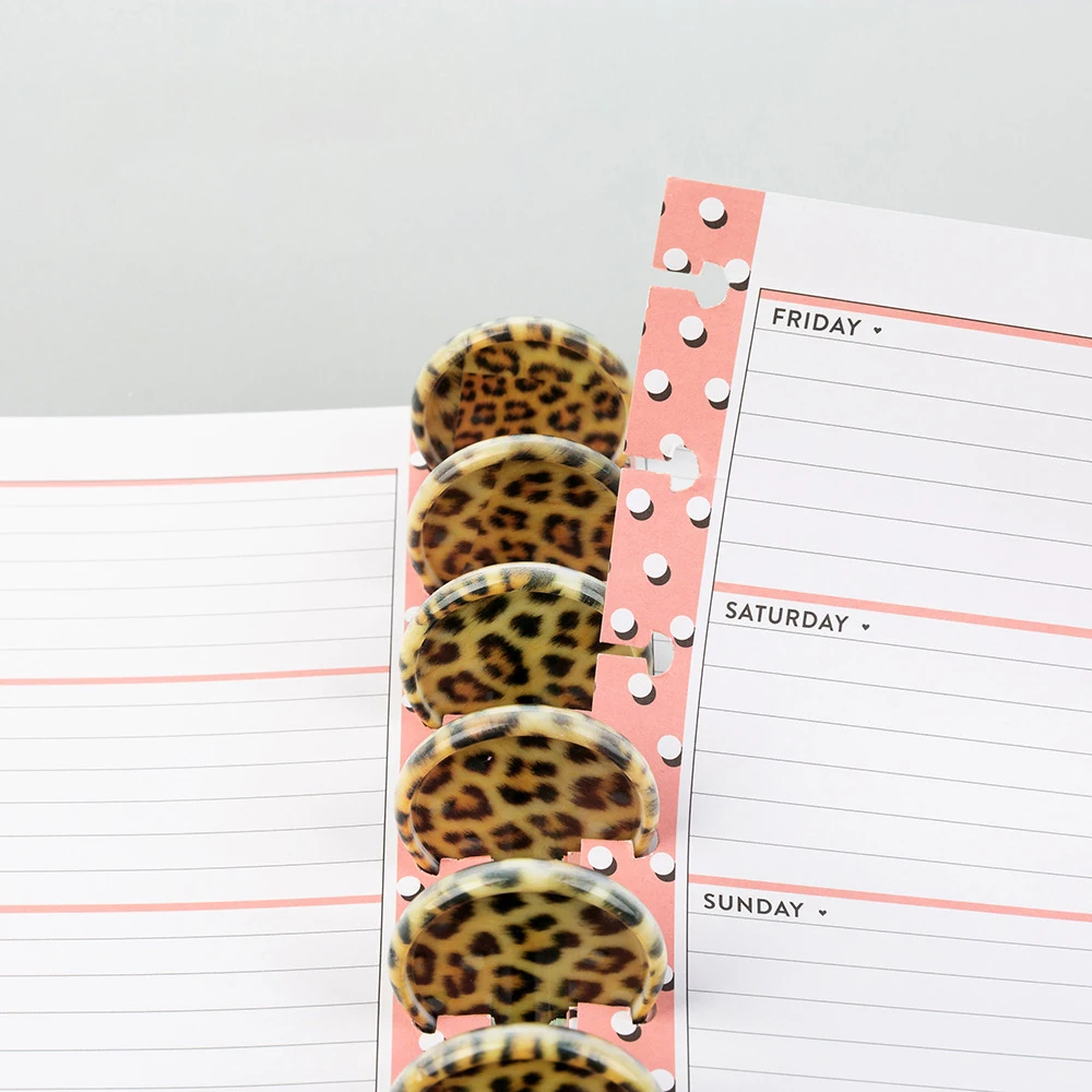 12pcs 35mm Mushroom Hole Notebook Loose-leaf Rings Plastic Binding Discs Leopard Pattern Disc Mushroom Button Disc Binding