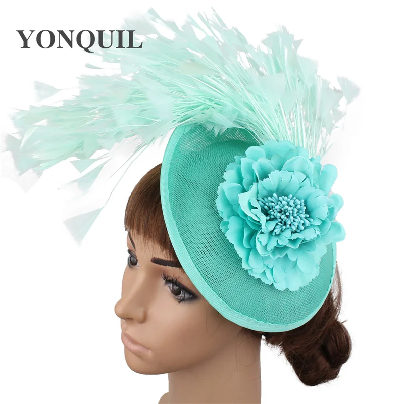 emerald green Ярко-розовый головной убор Sinamay, головной убор для женщин, для новобрачных, для торжественных событий, для Кентукки, Дерби, церкви, свадебной вечеринки - Цвет: emerald green